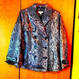New Dress Barn Large satin short animal print snakeskin print trench barn jacket